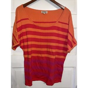 Short Sleeved ETHOS Paris Vibrant Sweater Red Orange‎ Purple Medium